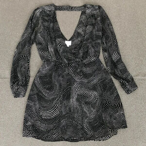 Parker Women's Long Sleeves Dress Size S Silk V-Neck Black & White Stretch Waist